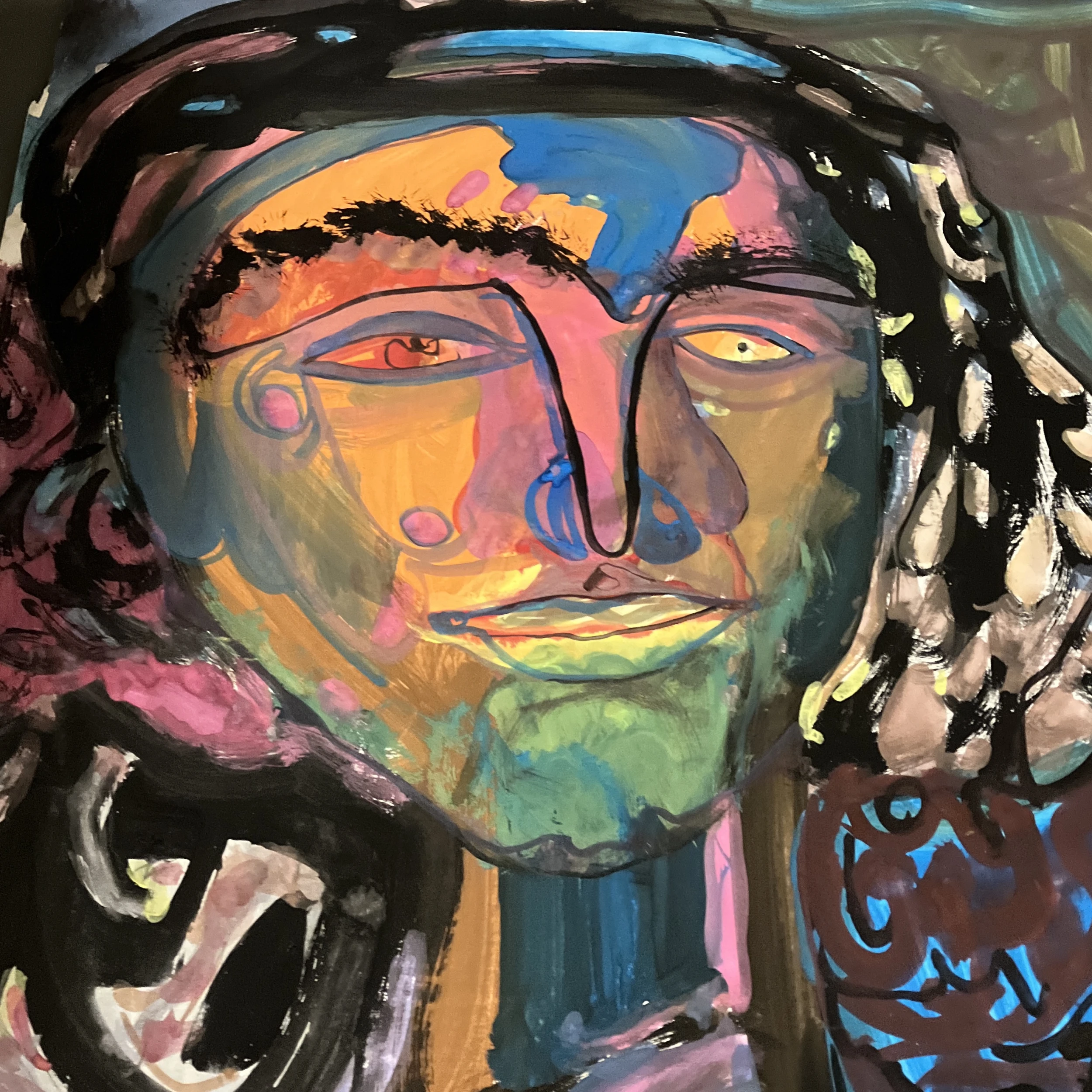 1970’s Original E.J.Hartmann Large Abstract Portrait Painting Signed 3 1970’s Original E.J.Hartmann Large Abstract Portrait Painting Signed - Image 3