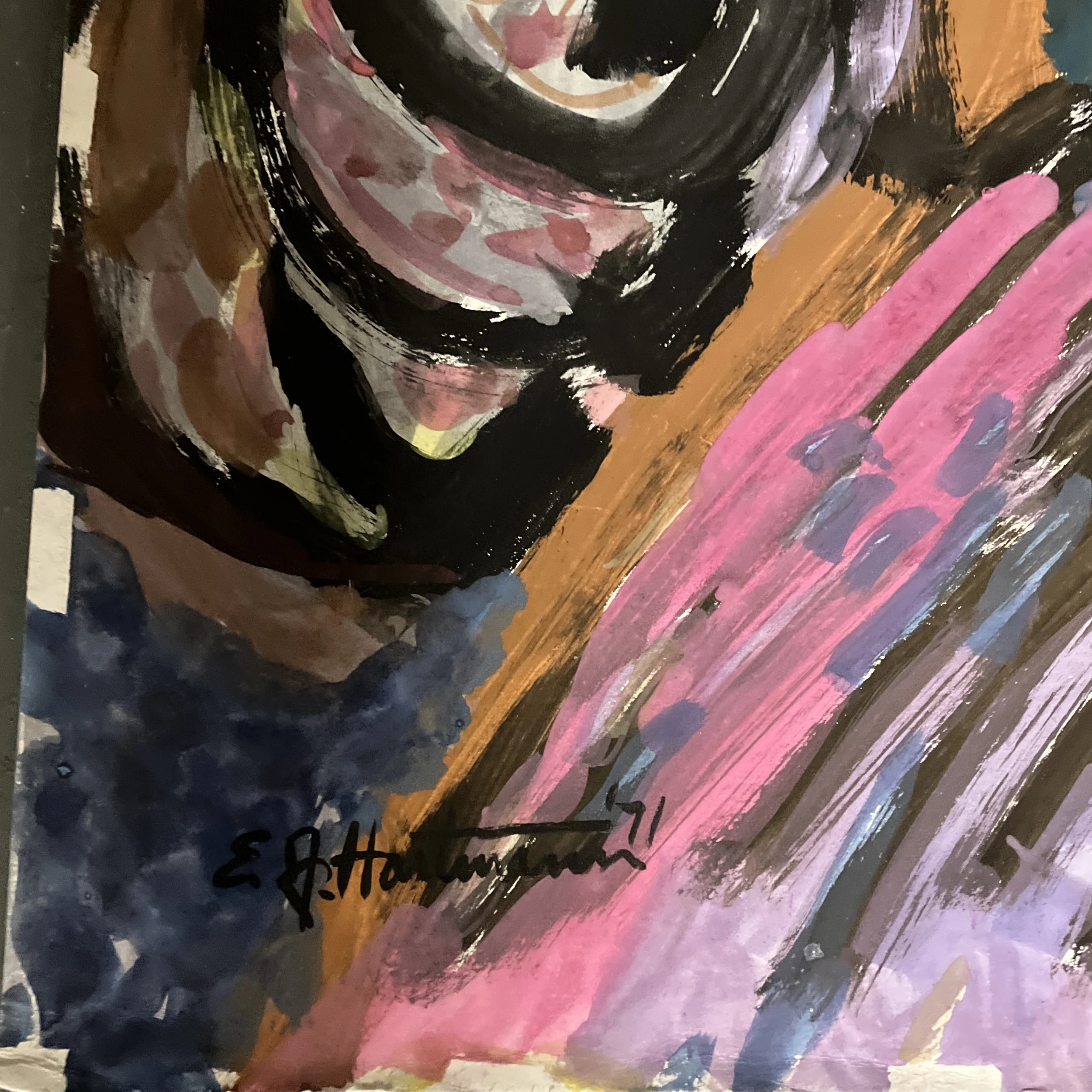 1970’s Original E.J.Hartmann Large Abstract Portrait Painting Signed 2 1970’s Original E.J.Hartmann Large Abstract Portrait Painting Signed - Image 2