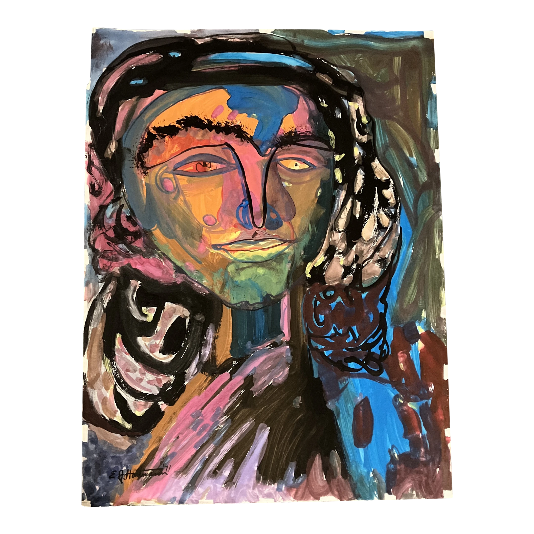 1970’s Original E.J.Hartmann Large Abstract Portrait Painting Signed 1 1970’s Original E.J.Hartmann Large Abstract Portrait Painting Signed