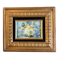 1970’s Original Impressionist Small Floral Still Life Painting Ornate Vintage Frame