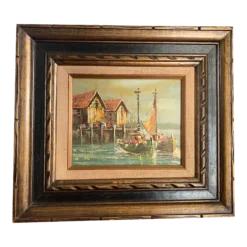 1970’s Original Sailboat Palette Knife Oil Painting Signed