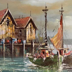 1970’s Original Sailboat Palette Knife Oil Painting Signed -chairish shop 1970s original sailboat palette knife oil painting signed 7625 scaled