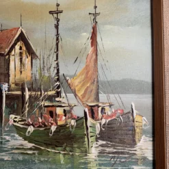 1970’s Original Sailboat Palette Knife Oil Painting Signed -chairish shop 1970s original sailboat palette knife oil painting signed 8521 scaled