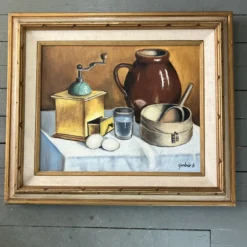 1970’s Original Still Life With Eggs & Pots Painting Signed Original Vintage Frame -chairish shop 1970s original still life with eggs and pots painting signed original vintage frame 1898