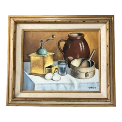 1970’s Original Still Life With Eggs & Pots Painting Signed Original Vintage Frame