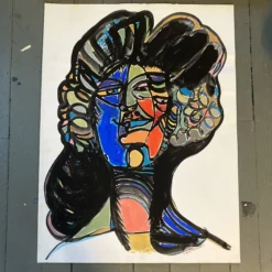 1970’s Original Vintage E.J.Hartmann Large Abstract Portrait Painting Signed -chairish shop 1970s original vintage ejhartmann large abstract portrait painting signed 1419