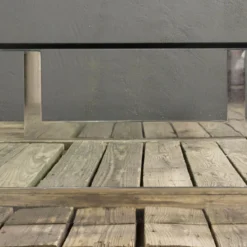 1970's Polished Steel And Glass Coffee Table -chairish shop 1970s polished steel and glass coffee table 4317