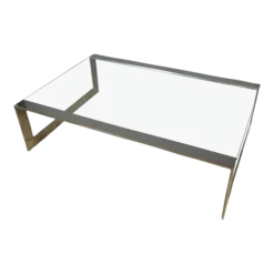1970's Polished Steel And Glass Coffee Table