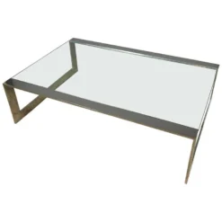 1970's Polished Steel And Glass Coffee Table -chairish shop 1970s polished steel and glass coffee table 7431