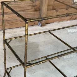 1970’s Regency Faux Bamboo Gilded Metal Three Tiered Console -chairish shop 1970s regency faux bamboo gilded metal three tiered console 0797 scaled