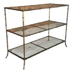 1970’s Regency Faux Bamboo Gilded Metal Three Tiered Console
