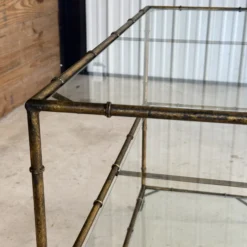 1970’s Regency Faux Bamboo Gilded Metal Three Tiered Console -chairish shop 1970s regency faux bamboo gilded metal three tiered console 6914 scaled