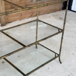 1970’s Regency Faux Bamboo Gilded Metal Three Tiered Console -chairish shop 1970s regency faux bamboo gilded metal three tiered console 7508 scaled