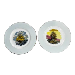 Spode 1970’s Royal Grafton “Armada Sailing Ships” Gold Trimmed Dinner Plates- Set Of 2
