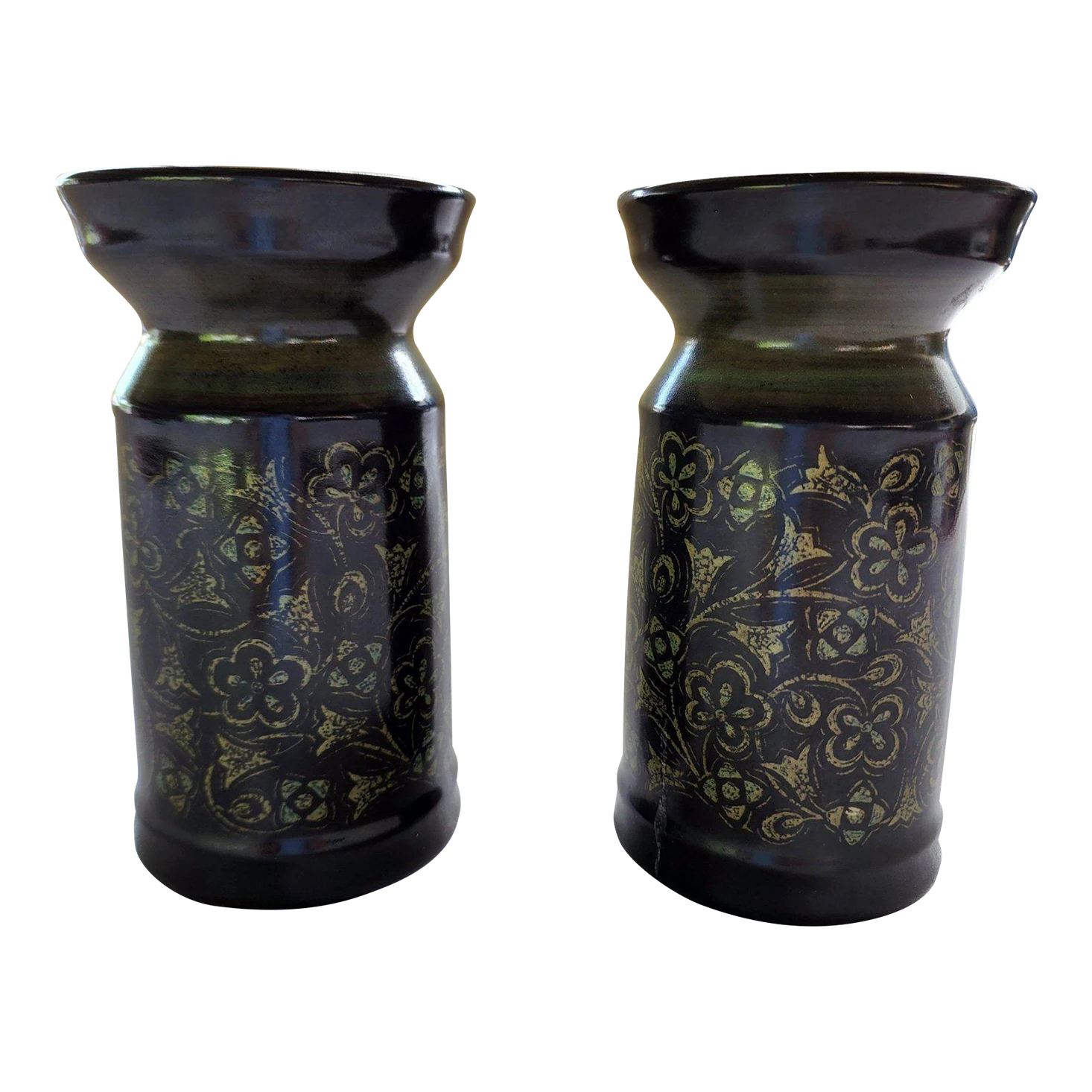 1970's Spanish Style Pillar Candle Holder Pair In Franciscan Madeira Pattern 1 1970's Spanish Style Pillar Candle Holder Pair In Franciscan Madeira Pattern