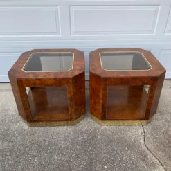 1970’s Thomasville Burlwood And Brass Side Tables -chairish shop 1970s thomasville burlwood and brass side tables 1490 scaled