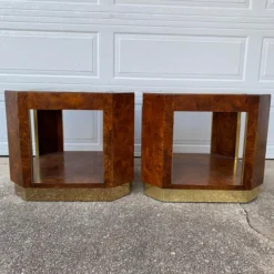 1970’s Thomasville Burlwood And Brass Side Tables -chairish shop 1970s thomasville burlwood and brass side tables 1822 scaled