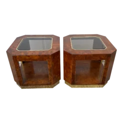 1970’s Thomasville Burlwood And Brass Side Tables