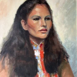 1970's Vintage L. Yolub Japanese Woman Oil Portrait Painting, Frame -chairish shop 1970s vintage l yolub japanese woman oil portrait painting frame 2108 scaled