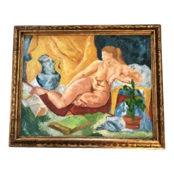 1970’s Vintage Modernist Abstract Expressionist Female Nude Painting Ornate Vintage Frame