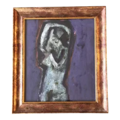 1970’s Vintage Modernist Abstract Female Nude Painting Framed