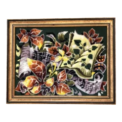 1970’s Vintage Modernist Hand Done Needlepoint Abstract Picture Framed