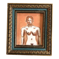 1970’s Vintage Original Small Female Nude Watercolor Painting Vintage Frame