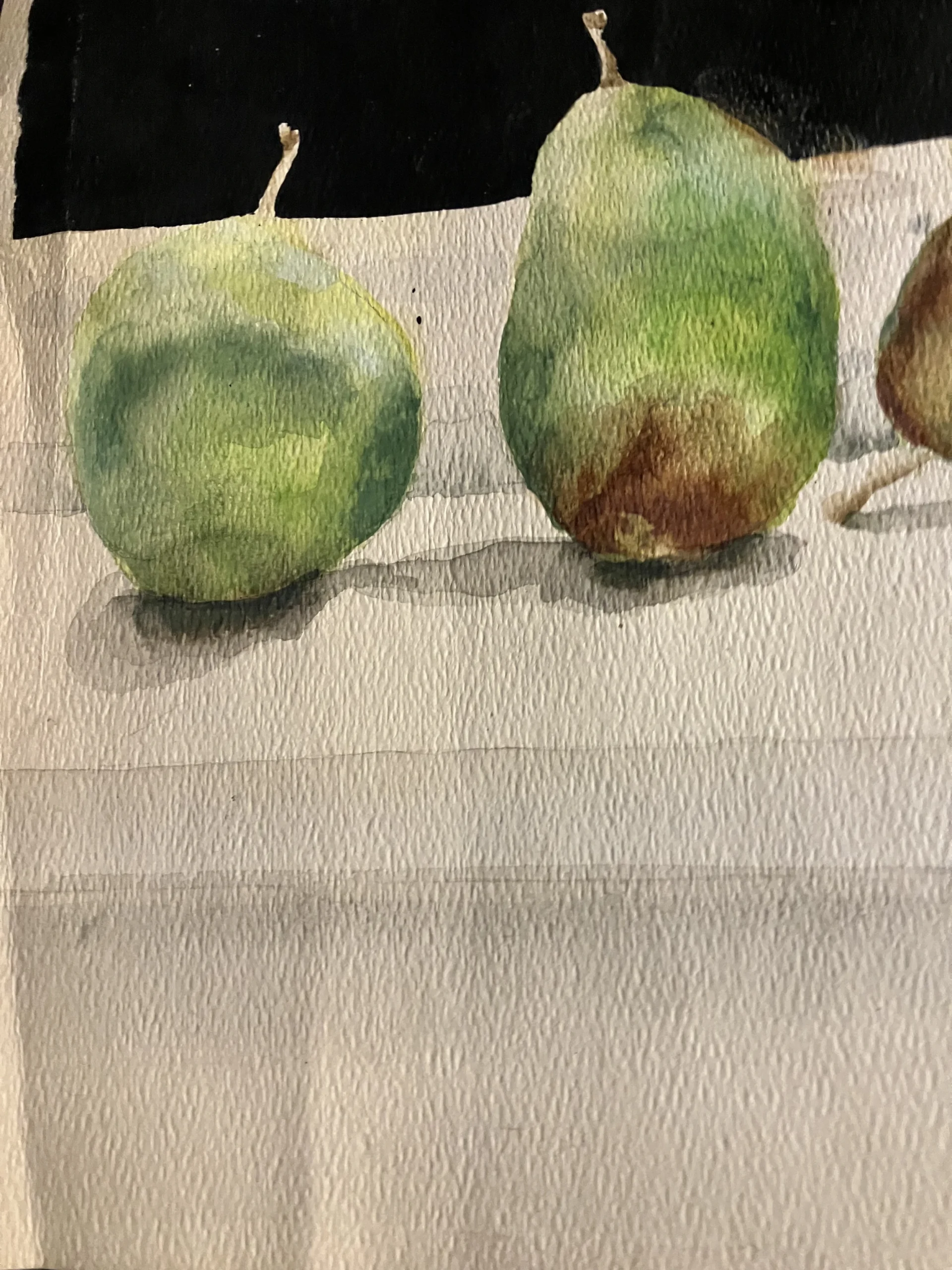 1970’s Vintage Still Life Watercolor Painting Line Up Of Pears 11 X 30 - Image 5