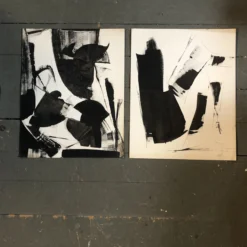 1980’s 2 Original Abstract Paintings Black & White Signed Licht- A Pair -chairish shop 1980s 2 original abstract paintings black and white signed licht a pair 4605