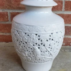 1980's, Chinese Blanc De Chine Reticulated White Ginger Jars- - A Pair -chairish shop 1980s chinese blanc de chine reticulated white ginger jars a pair 1308 scaled