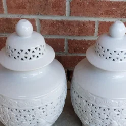 1980's, Chinese Blanc De Chine Reticulated White Ginger Jars- - A Pair -chairish shop 1980s chinese blanc de chine reticulated white ginger jars a pair 2109 scaled