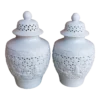 1980's, Chinese Blanc De Chine Reticulated White Ginger Jars- - A Pair
