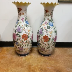 1980's Chinoiserie Floor Vases On Stands - A Pair -chairish shop 1980s chinoiserie floor vases on stands a pair 0619 scaled