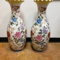 1980's Chinoiserie Floor Vases On Stands - A Pair -chairish shop 1980s chinoiserie floor vases on stands a pair 6248 scaled
