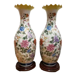 1980's Chinoiserie Floor Vases On Stands - A Pair