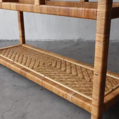 1980's High Quality Wicker And Glass Console Table -chairish shop 1980s high quality wicker and glass console table 3292 scaled