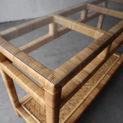 1980's High Quality Wicker And Glass Console Table -chairish shop 1980s high quality wicker and glass console table 7213 scaled