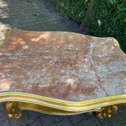 1980's Italian Baroque/ Rococo Style Centre Table In Gold Leaf Beech And Pink Marble Top -chairish shop 1980s italian baroque rococo style centre table in gold leaf beech and pink marble top 1196