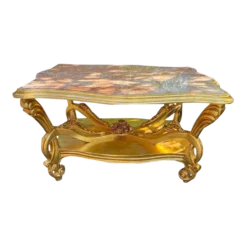 1980's Italian Baroque/ Rococo Style Centre Table In Gold Leaf Beech And Pink Marble Top