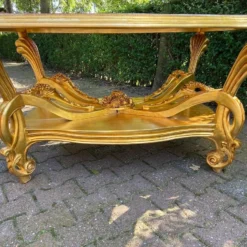 1980's Italian Baroque/ Rococo Style Centre Table In Gold Leaf Beech And Pink Marble Top -chairish shop 1980s italian baroque rococo style centre table in gold leaf beech and pink marble top 4681