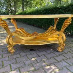 1980's Italian Baroque/ Rococo Style Centre Table In Gold Leaf Beech And Pink Marble Top -chairish shop 1980s italian baroque rococo style centre table in gold leaf beech and pink marble top 7505