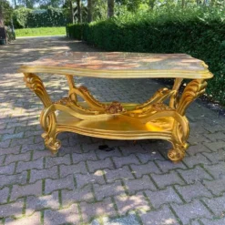 1980's Italian Baroque/ Rococo Style Centre Table In Gold Leaf Beech And Pink Marble Top -chairish shop 1980s italian baroque rococo style centre table in gold leaf beech and pink marble top 7793