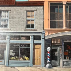 1980's Lan A. Carter Modernist Architectural Street Scene Oil Painting, Framed -chairish shop 1980s lan a carter modernist architectural street scene oil painting framed 1358 scaled