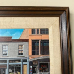 1980's Lan A. Carter Modernist Architectural Street Scene Oil Painting, Framed -chairish shop 1980s lan a carter modernist architectural street scene oil painting framed 4047 scaled