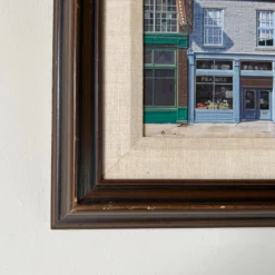 1980's Lan A. Carter Modernist Architectural Street Scene Oil Painting, Framed -chairish shop 1980s lan a carter modernist architectural street scene oil painting framed 8567 scaled