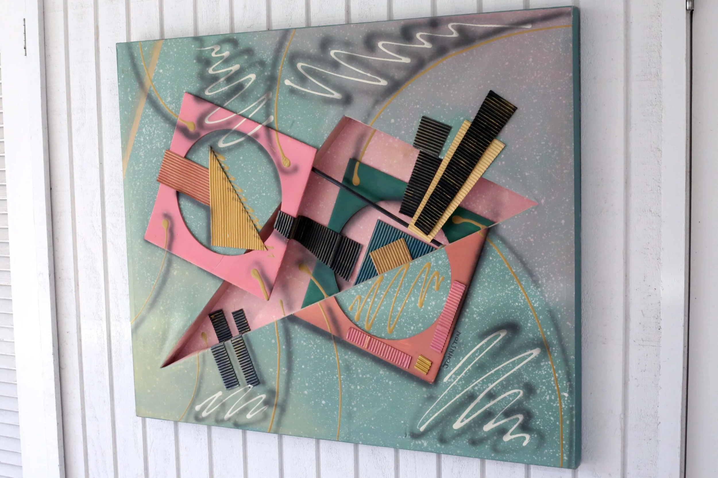 1980's Large Abstract Geometric Mixed-Media Shadow Box Painting By Johnston 2 1980's Large Abstract Geometric Mixed-Media Shadow Box Painting By Johnston - Image 2