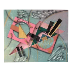 1980's Large Abstract Geometric Mixed-Media Shadow Box Painting By Johnston