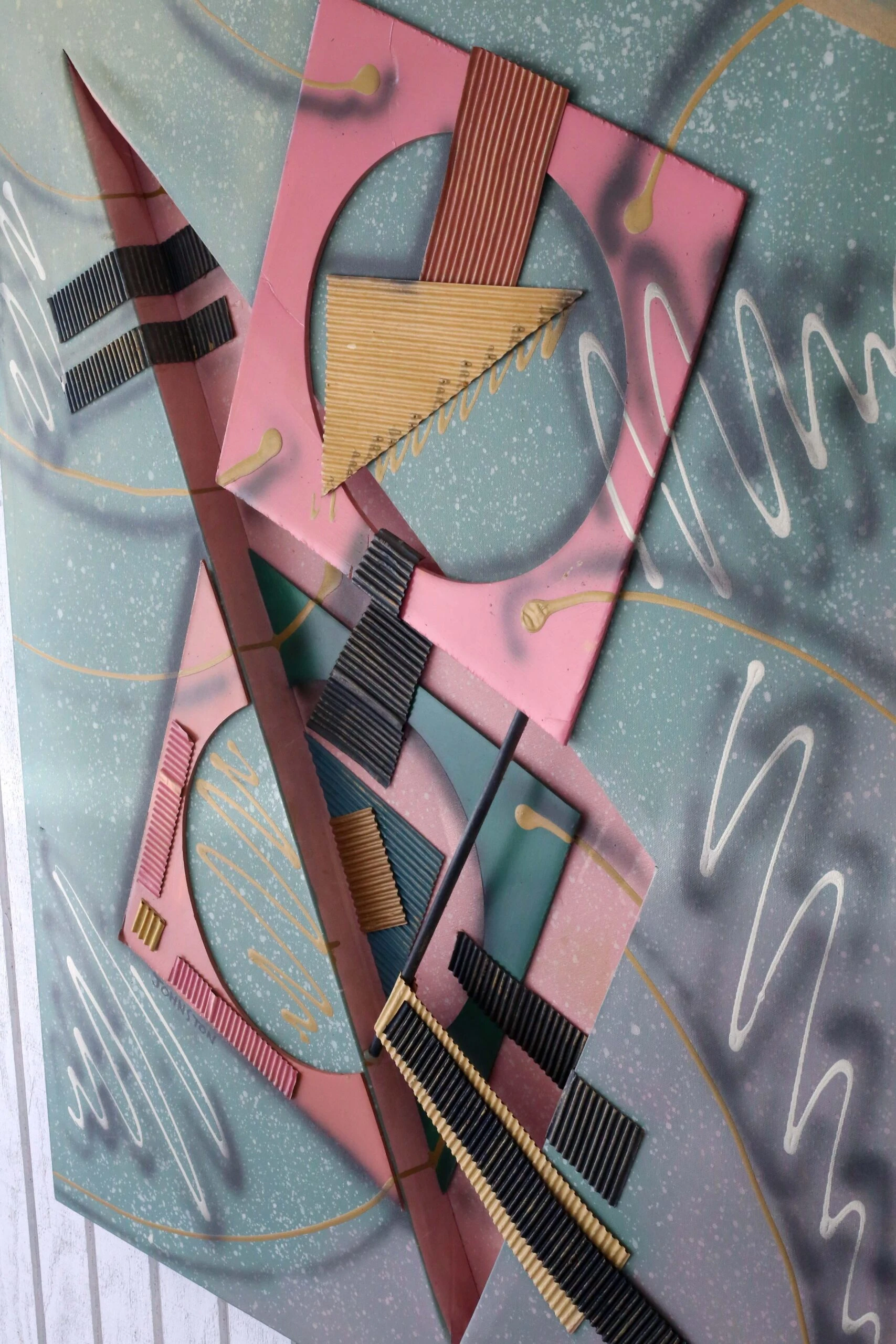 1980's Large Abstract Geometric Mixed-Media Shadow Box Painting By Johnston 4 1980's Large Abstract Geometric Mixed-Media Shadow Box Painting By Johnston - Image 4