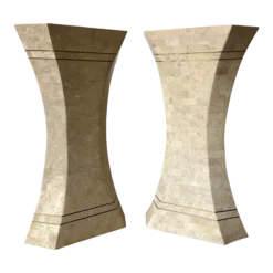 1980's Maitland Smith Tessellated Stone & Brass Pedestal / Dining Table Bases - A Pair