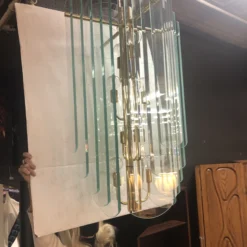 1980's Postmodern Glass And Brass Swag Chandelier -chairish shop 1980s postmodern glass and brass swag chandelier 3375 scaled